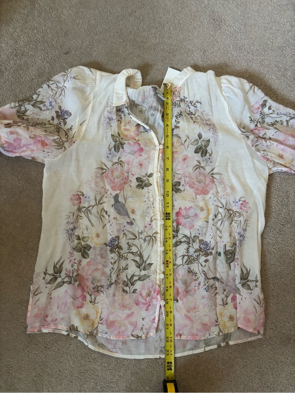 Cupcakes and Cashmere Floral Button Front Blouse Puff Sleeve Cottagecore Top M - Picture 5 of 5